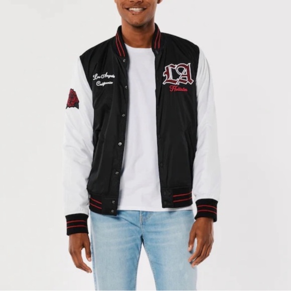Hollister Men's Sherpa-Lined Varsity Bomber Jacket